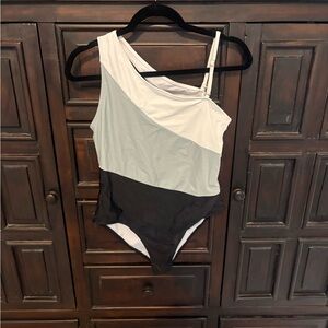 Women’s Black and White One-Shoulder Swimsuit- Size Large